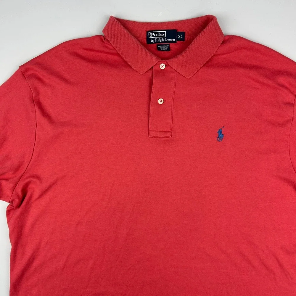 Polo Ralph Lauren Mens XL Red Short Sleeve Cotton Polo Shirt Blue Pony Logo